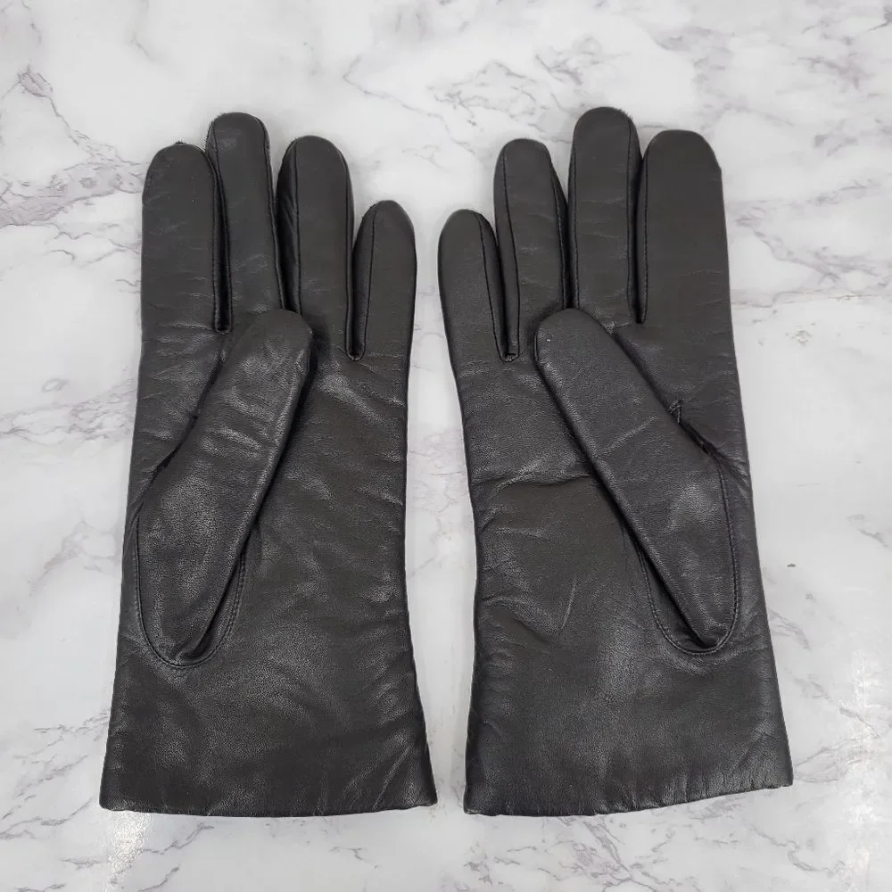 Isotoner Black Leather Driving Gloves with Knit Lining Women's Large